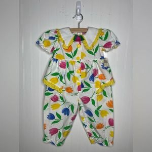 Vintage 80s/90s Bright Floral Romper Jumpsuit Baby Girl 24 Months